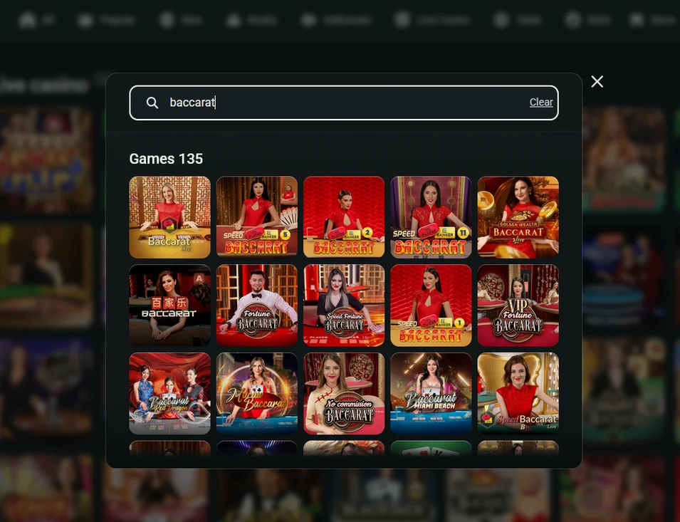 Baccarat im Twindor Casino: 135 Live-Spiele wie Speed Baccarat und Golden Wealth Baccarat